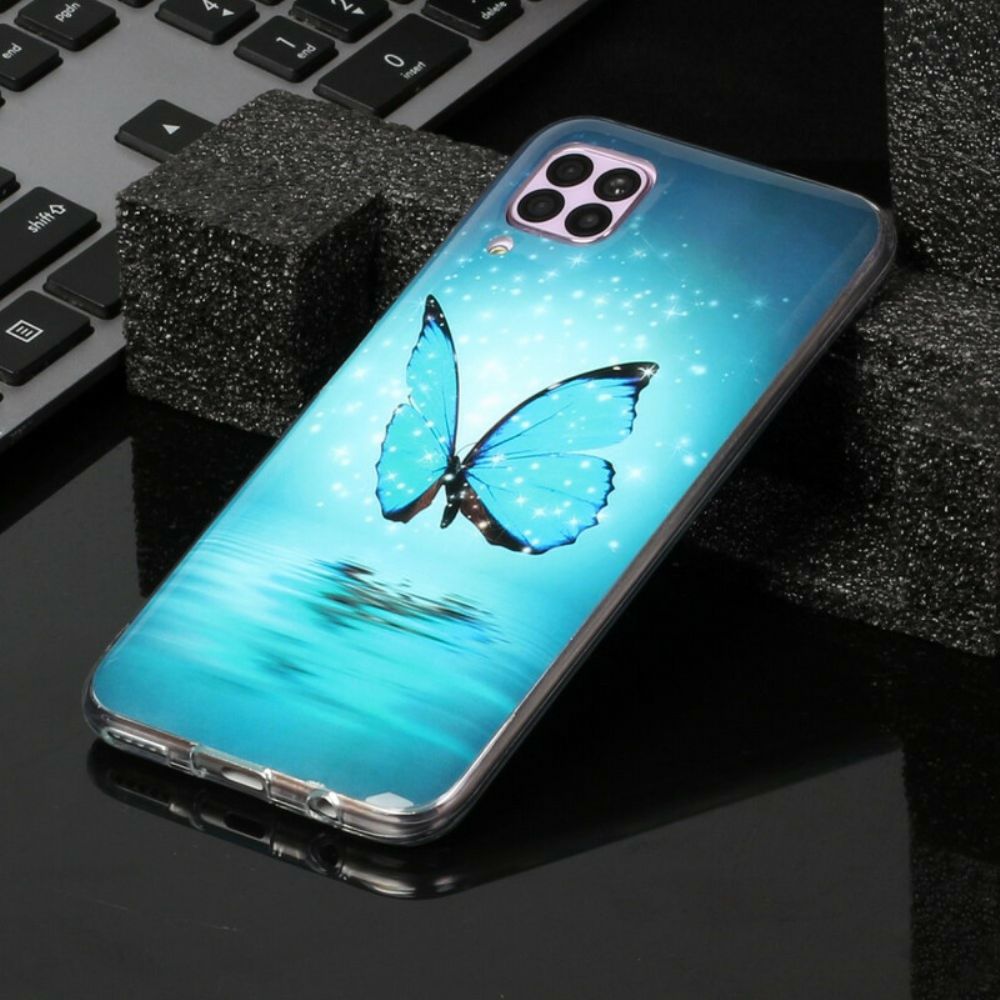 Handyhülle Für Huawei P40 Lite Fluoreszierender Blauer Schmetterling