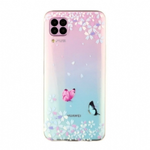 Handyhülle Für Huawei P40 Lite Transparente Schmetterlinge Und Blumen