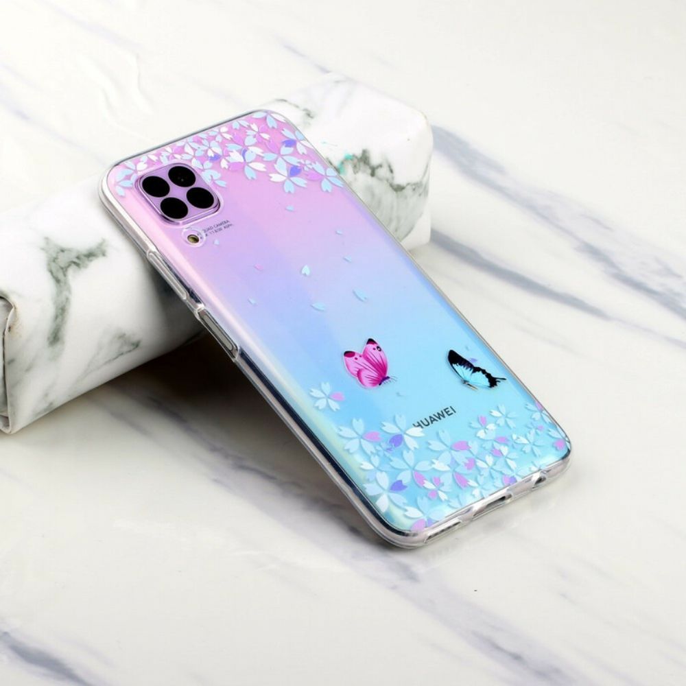 Handyhülle Für Huawei P40 Lite Transparente Schmetterlinge Und Blumen