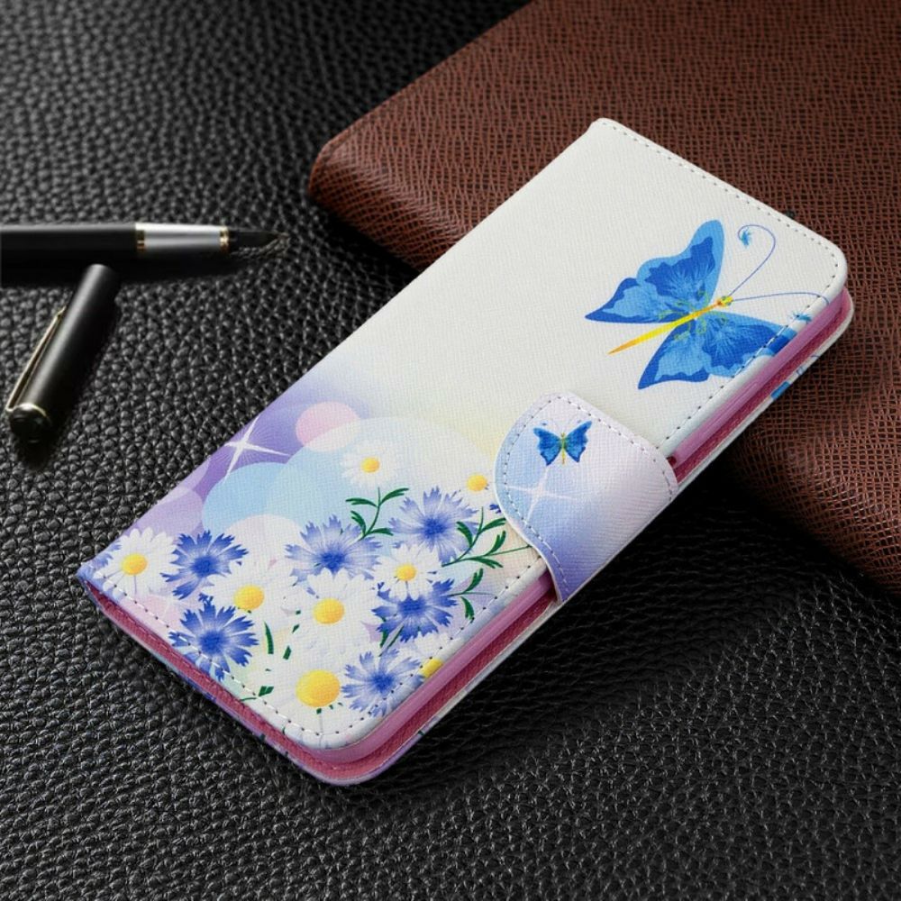 Lederhüllen Für Huawei P40 Lite Gemalte Schmetterlinge Und Blumen