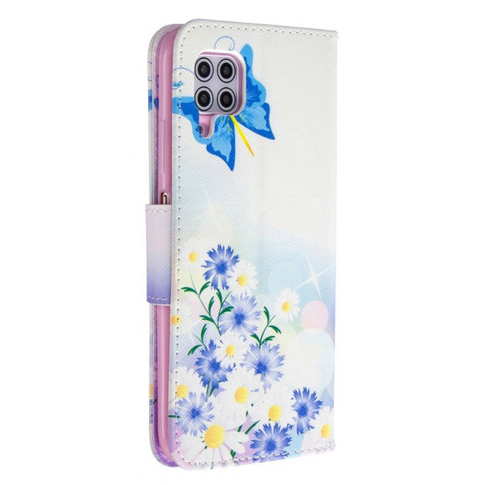 Lederhüllen Für Huawei P40 Lite Gemalte Schmetterlinge Und Blumen