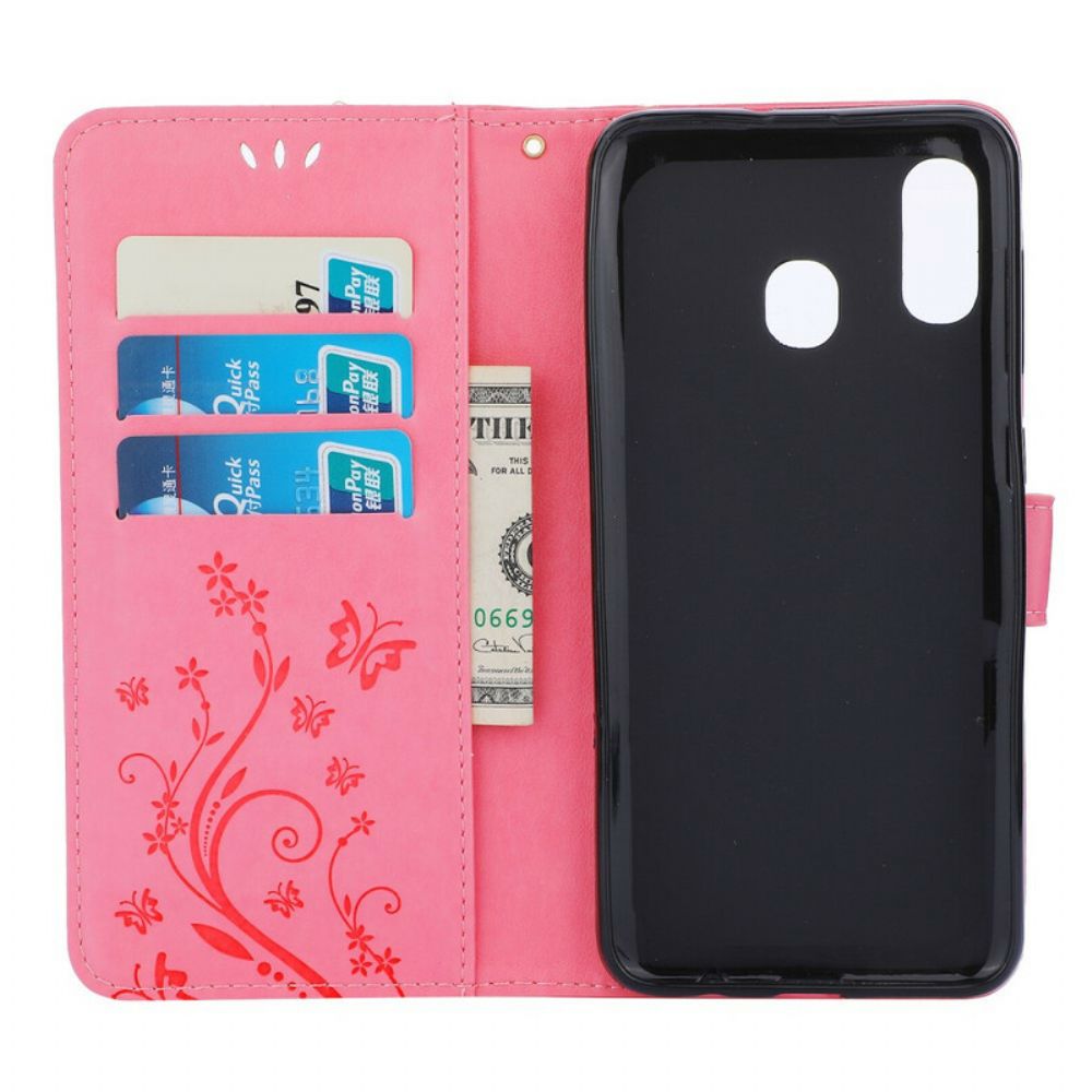 Flip Case Für Samsung Galaxy A30 / A20 Schmetterlinge Und Blumen