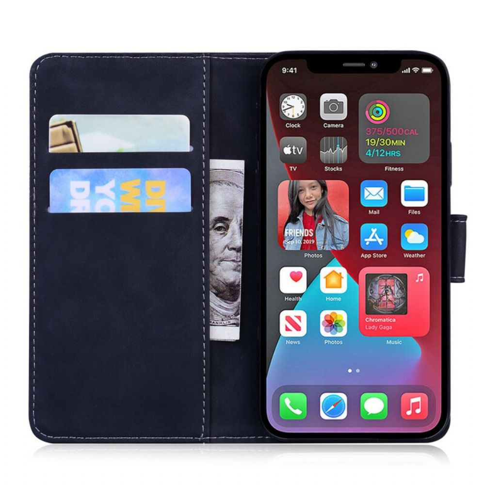 Flip Case Für iPhone 13 Pro Lederstil Nähen