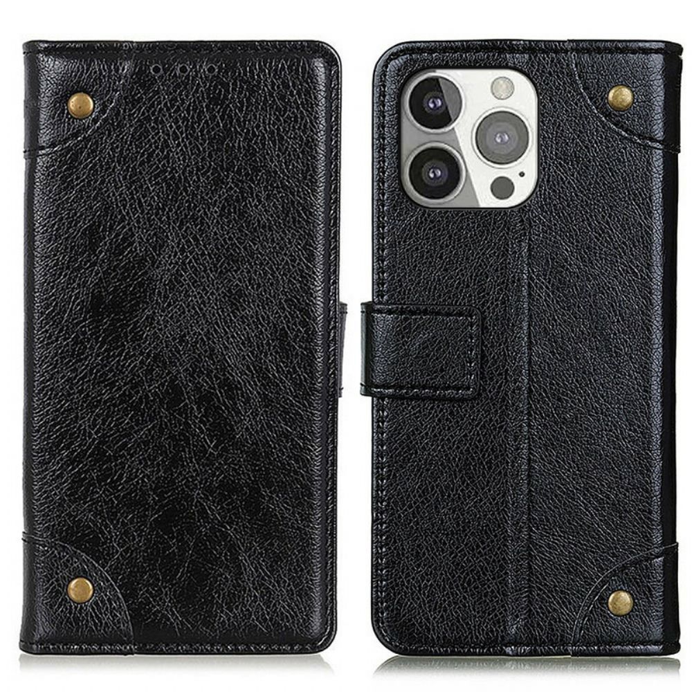 Flip Case Für iPhone 13 Pro Nappaleder-stil Mit Vintage-nieten