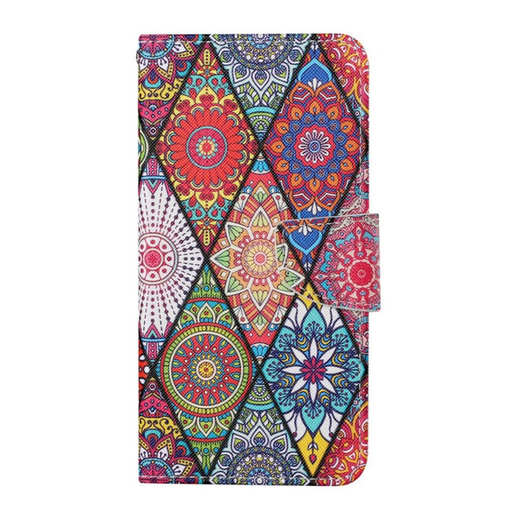 Flip Case Für iPhone 13 Pro Patchwork Mit Lanyard