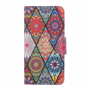 Flip Case Für iPhone 13 Pro Patchwork Mit Lanyard