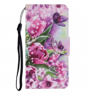 Flip Case Für iPhone 13 Pro Schmetterlinge Und Tulpen