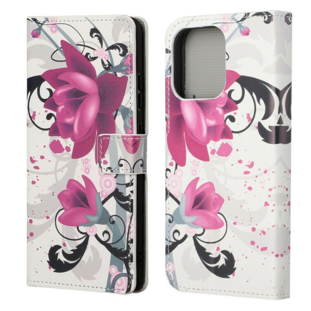 Flip Case Für iPhone 13 Pro Tropische Blumen