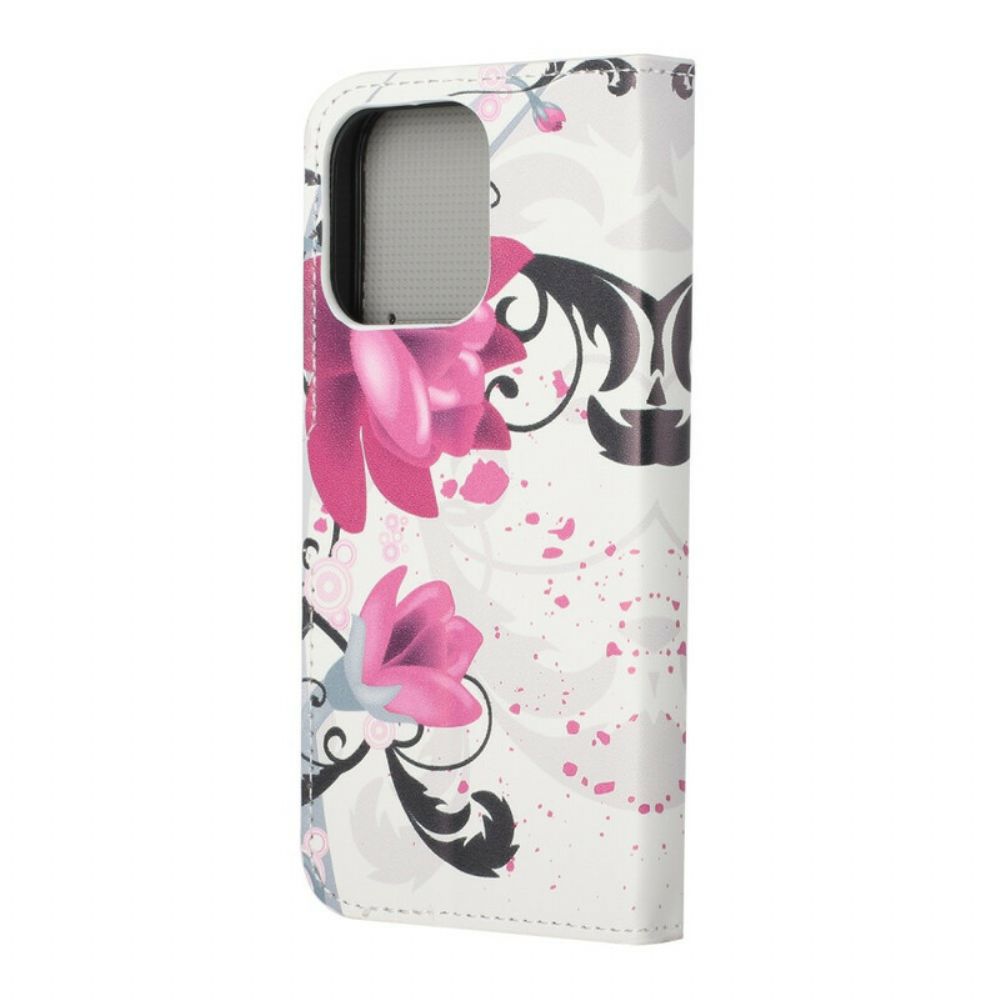 Flip Case Für iPhone 13 Pro Tropische Blumen