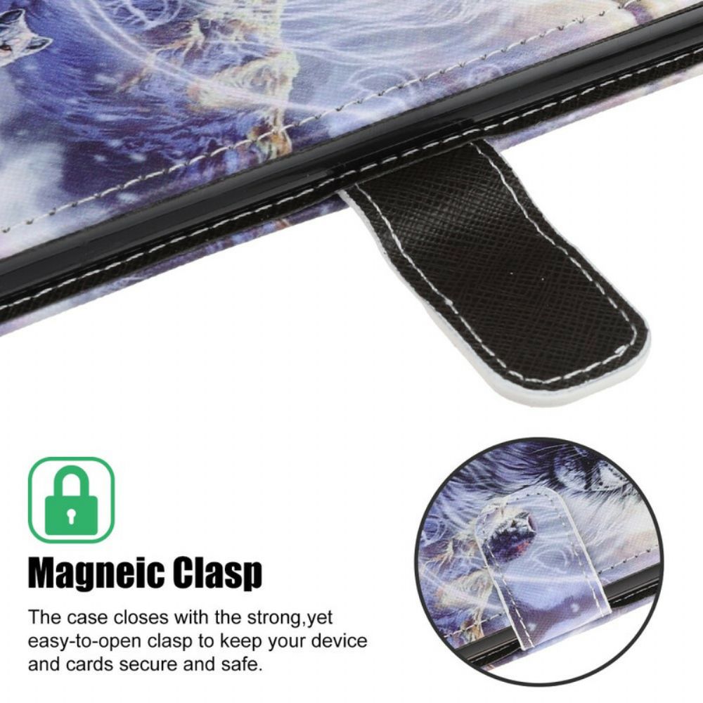 Flip Case Für iPhone 13 Pro Winterwolf Mit Lanyard