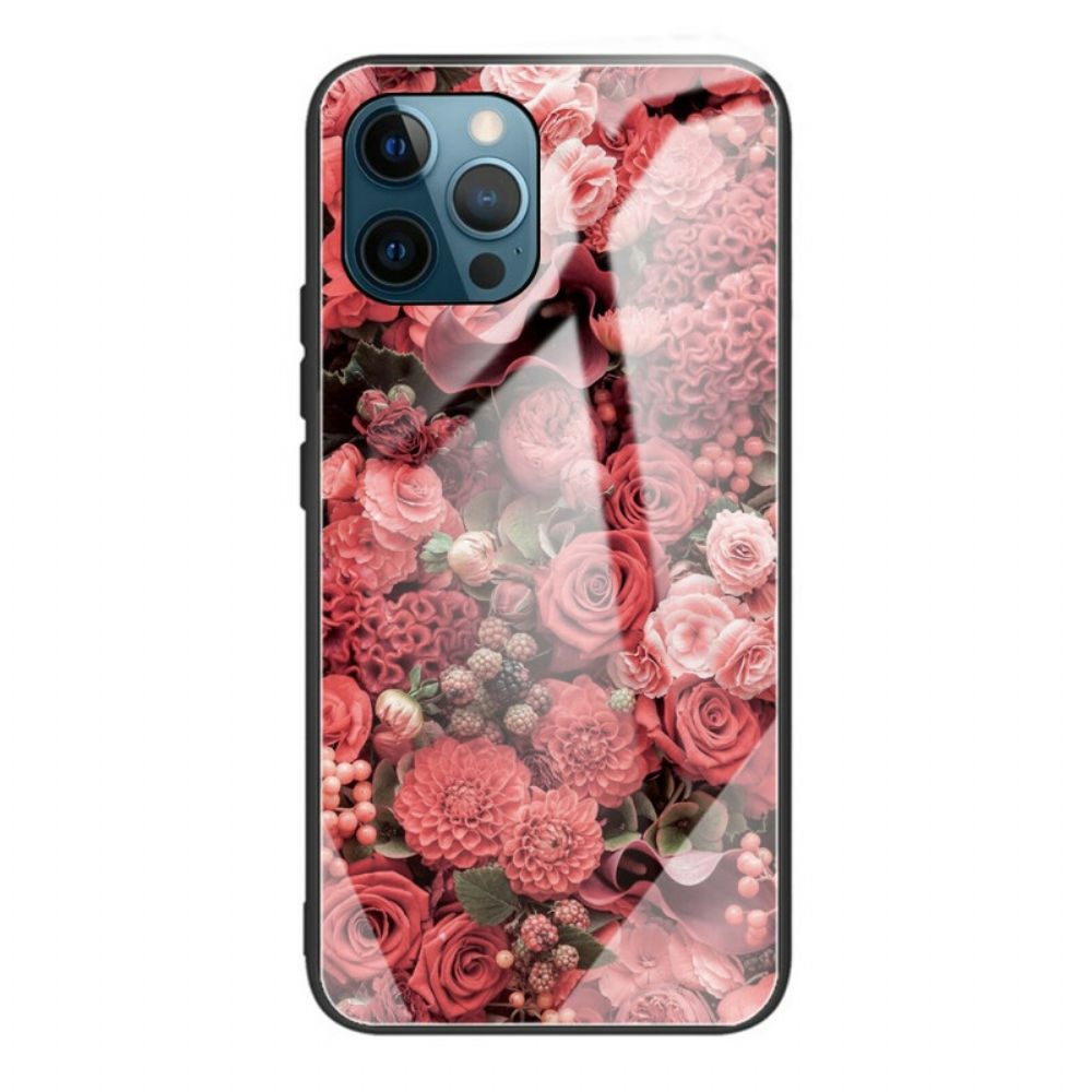 Hülle Für iPhone 13 Pro Rosa Blumen Aus Gehärtetem Glas