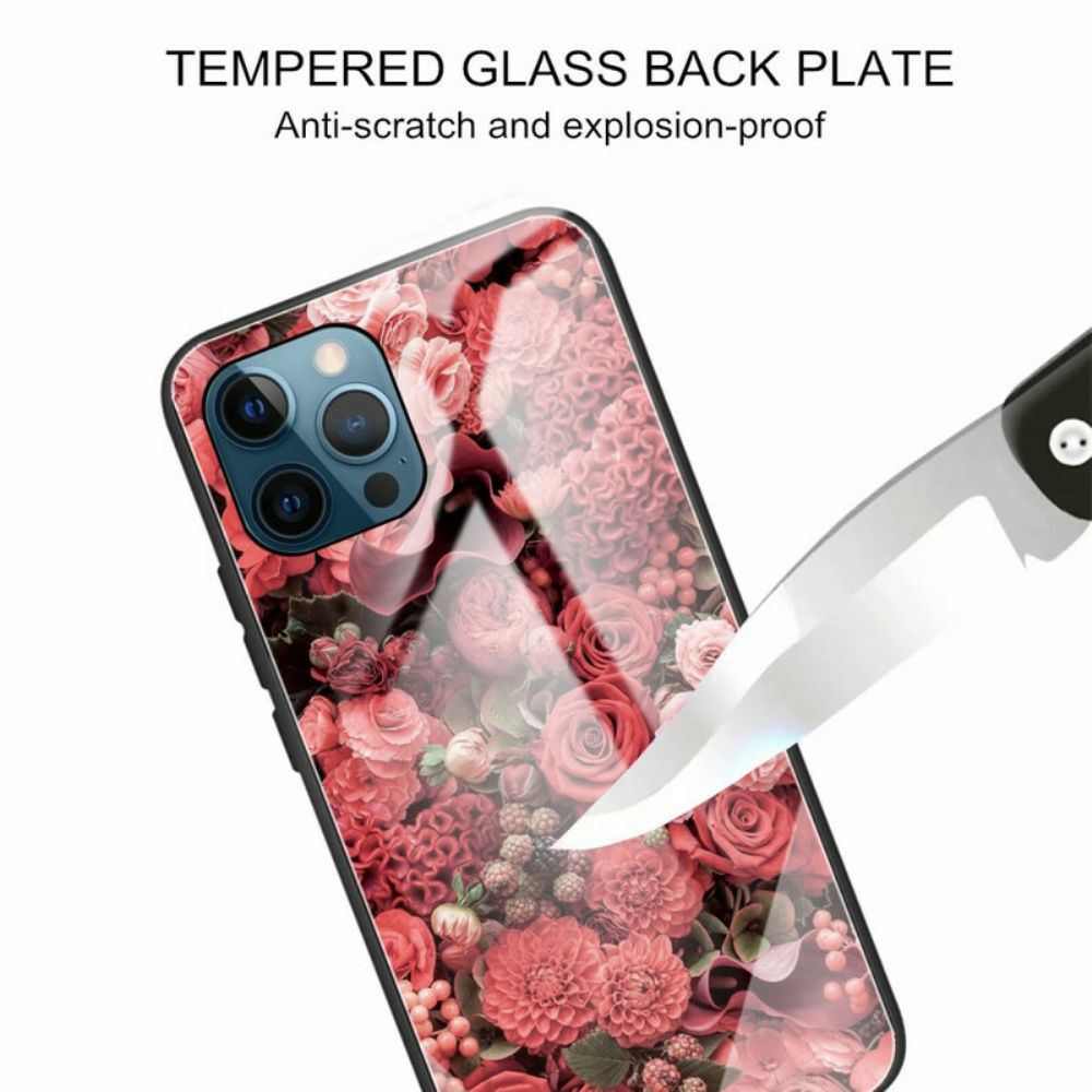 Hülle Für iPhone 13 Pro Rosa Blumen Aus Gehärtetem Glas