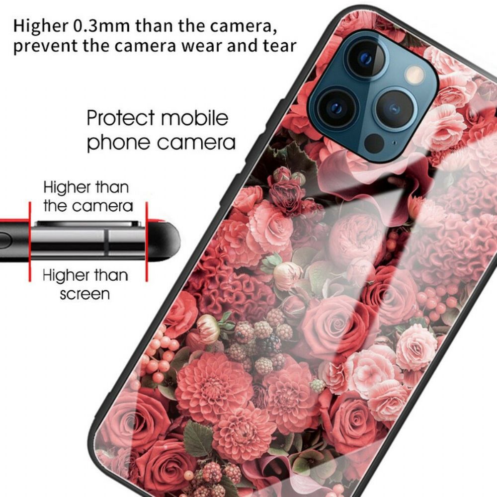 Hülle Für iPhone 13 Pro Rosa Blumen Aus Gehärtetem Glas