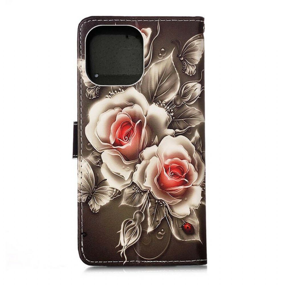 Lederhüllen Für iPhone 13 Pro Goldene Rosen