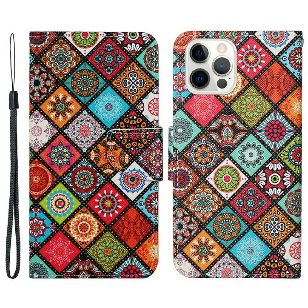 Lederhüllen Für iPhone 13 Pro Patchwork-mandalas Mit Lanyard