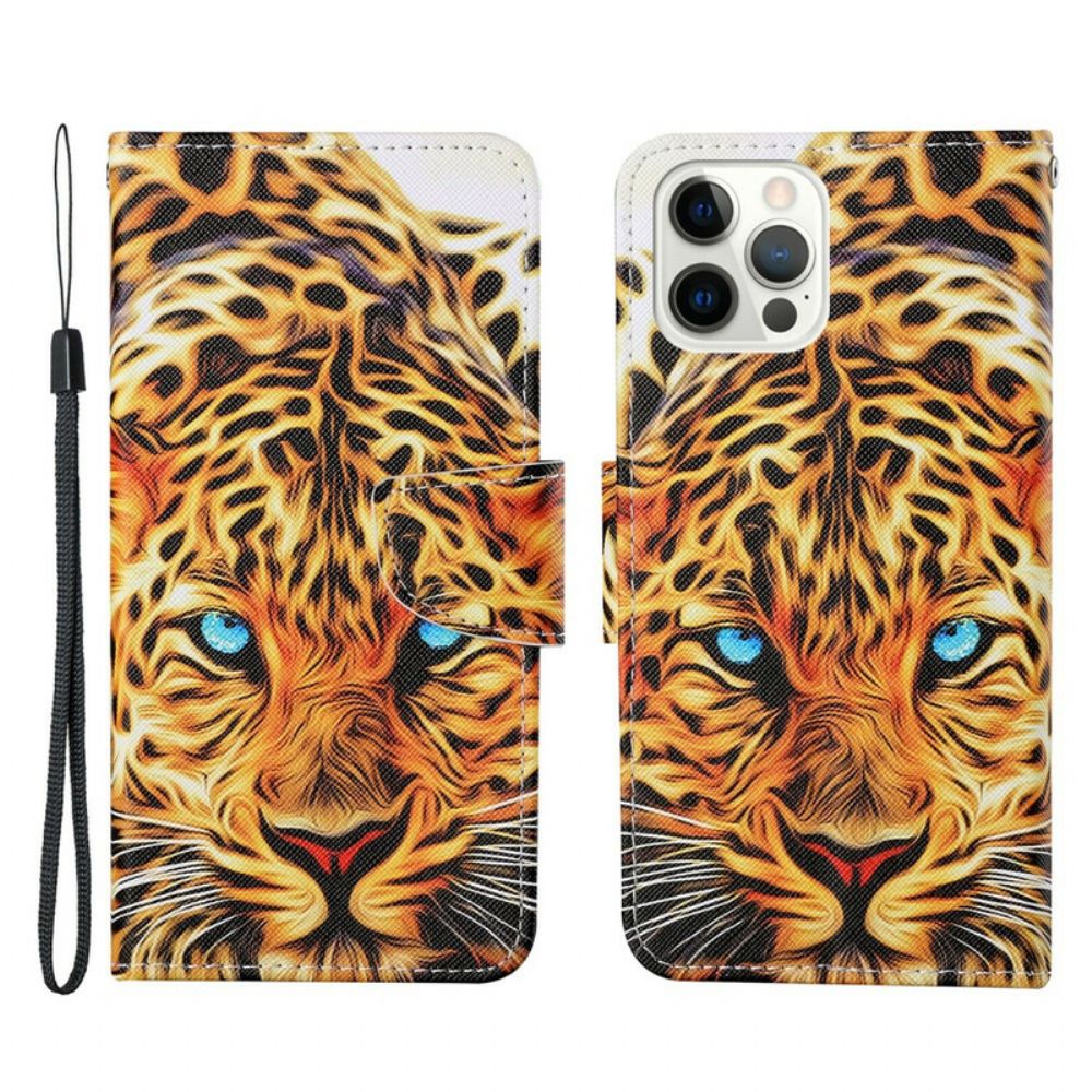 Lederhüllen Für iPhone 13 Pro Tiger Mit Lanyard