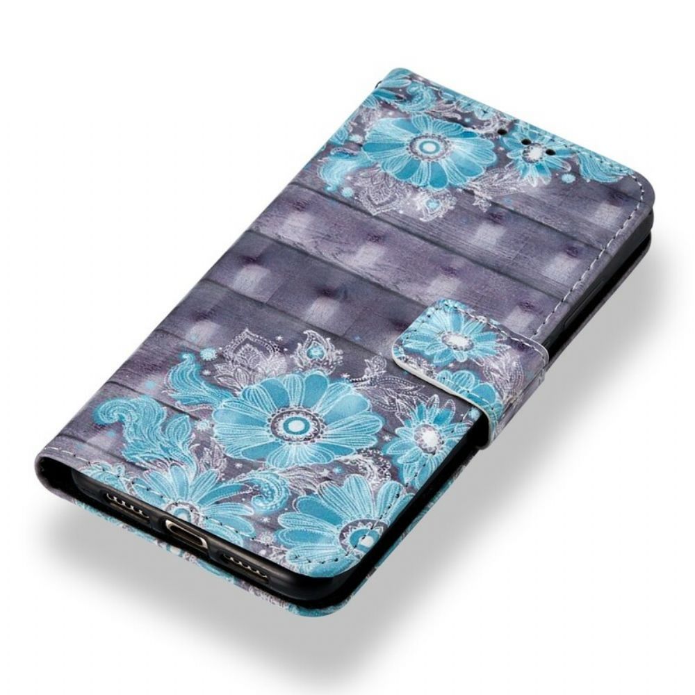 Flip Case Für Huawei P20 3d Blaue Blumen