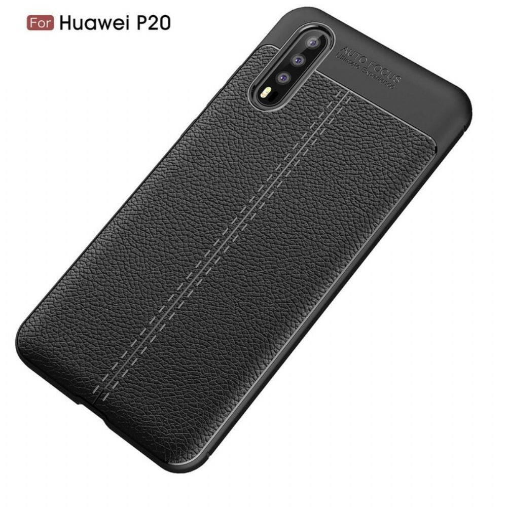 Handyhülle Für Huawei P20 Doppellinie Litschi-leder-effekt