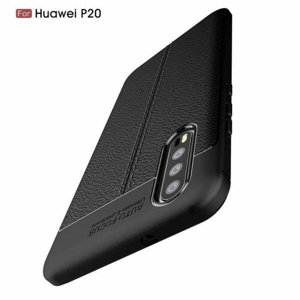 Handyhülle Für Huawei P20 Doppellinie Litschi-leder-effekt