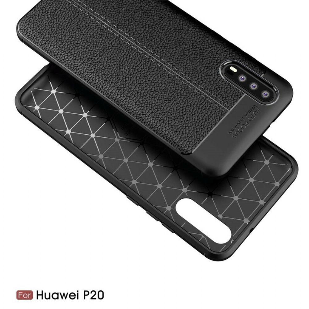 Handyhülle Für Huawei P20 Doppellinie Litschi-leder-effekt