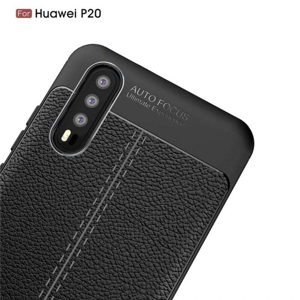 Handyhülle Für Huawei P20 Doppellinie Litschi-leder-effekt