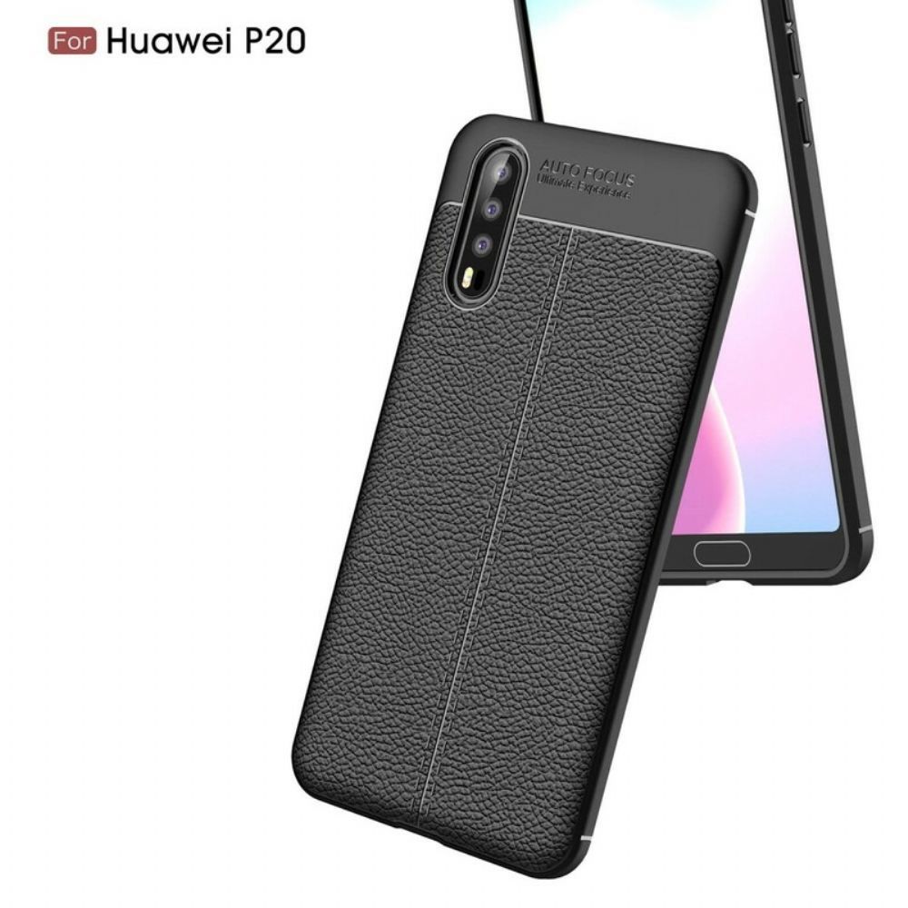 Handyhülle Für Huawei P20 Doppellinie Litschi-leder-effekt