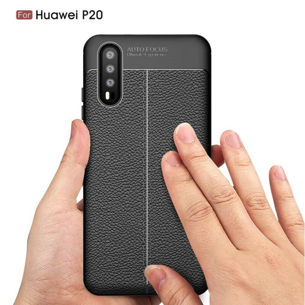 Handyhülle Für Huawei P20 Doppellinie Litschi-leder-effekt