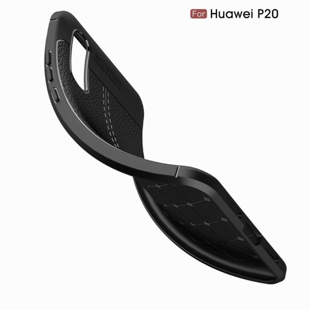 Handyhülle Für Huawei P20 Doppellinie Litschi-leder-effekt