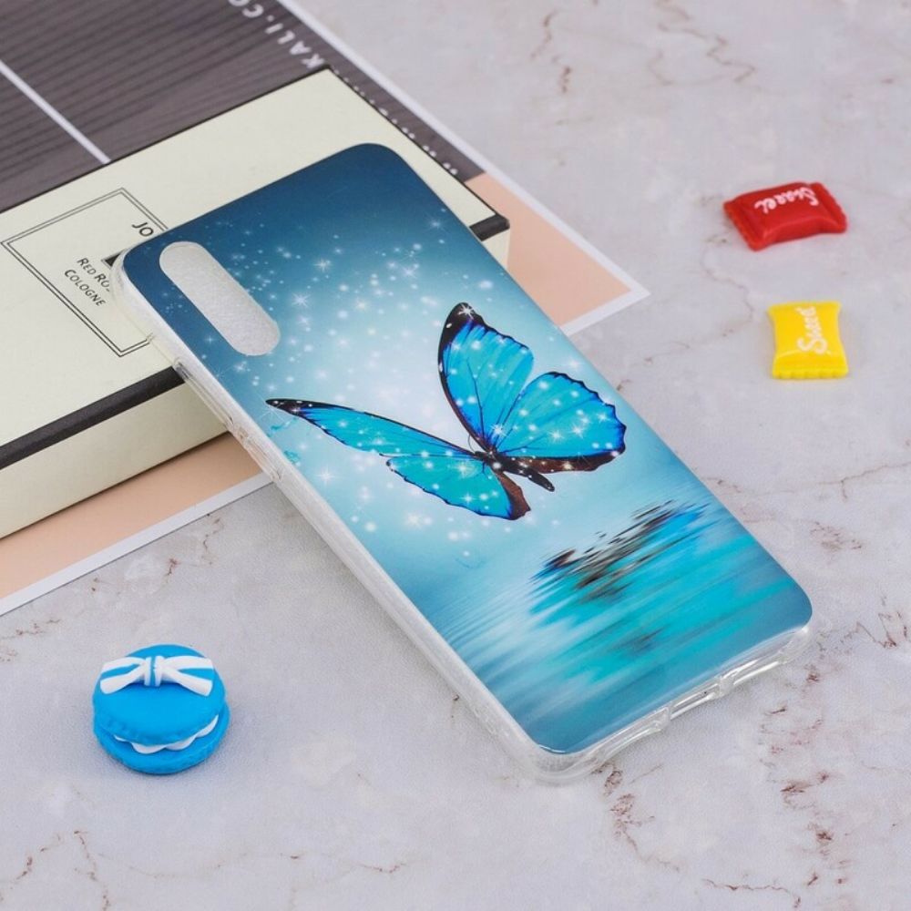 Hülle Für Huawei P20 Fluoreszierender Blauer Schmetterling