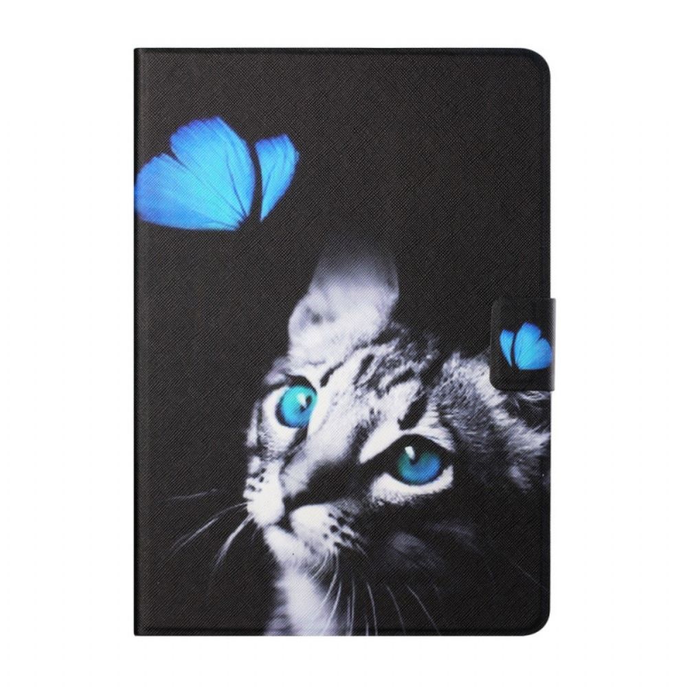 Flip Case Für iPad Mini 6 (2024) Katze Und Blauer Schmetterling