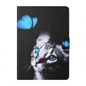 Flip Case Für iPad Mini 6 (2024) Katze Und Blauer Schmetterling