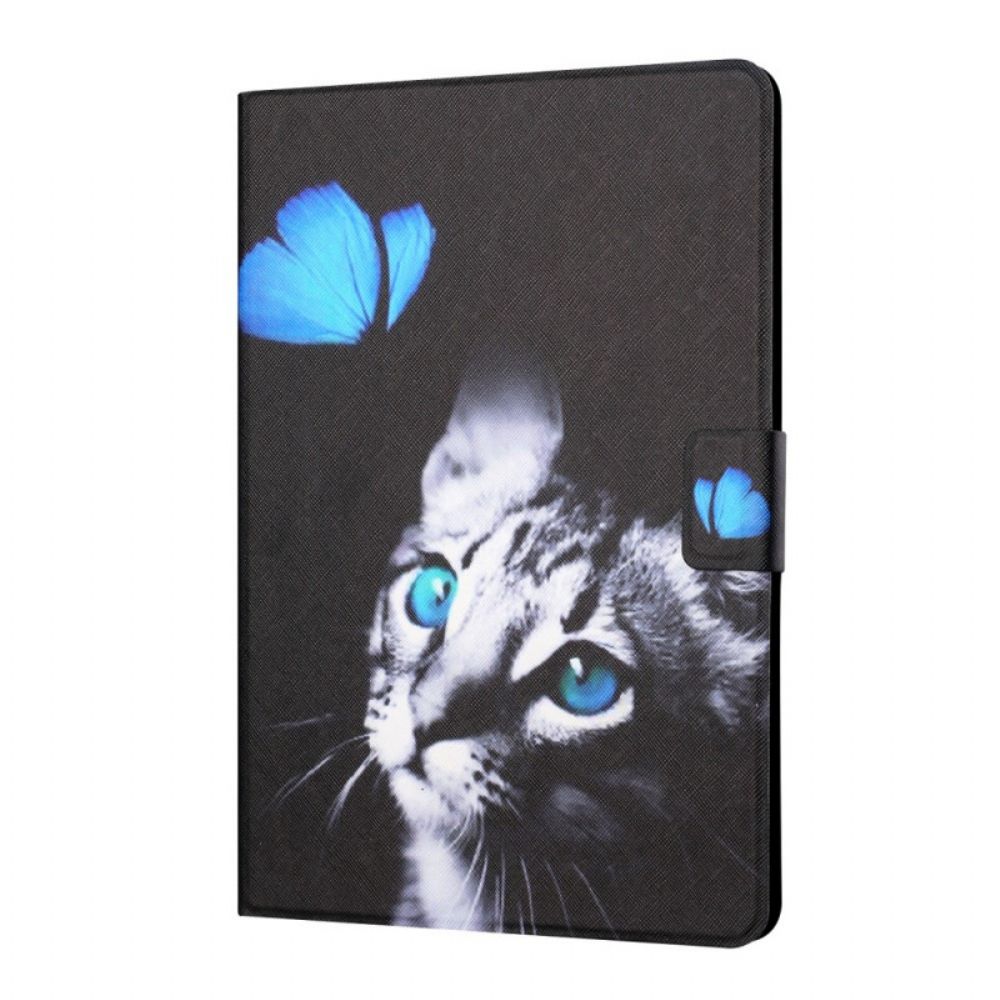 Flip Case Für iPad Mini 6 (2024) Katze Und Blauer Schmetterling