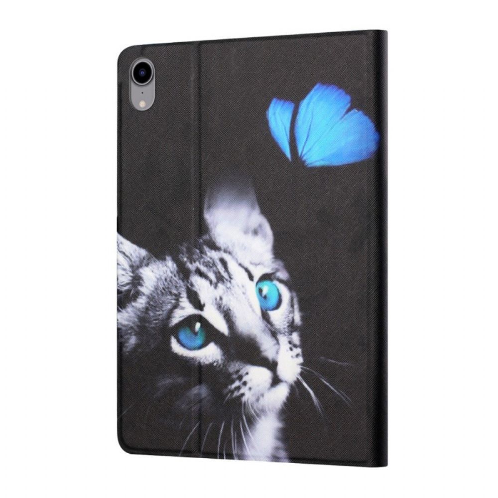 Flip Case Für iPad Mini 6 (2024) Katze Und Blauer Schmetterling