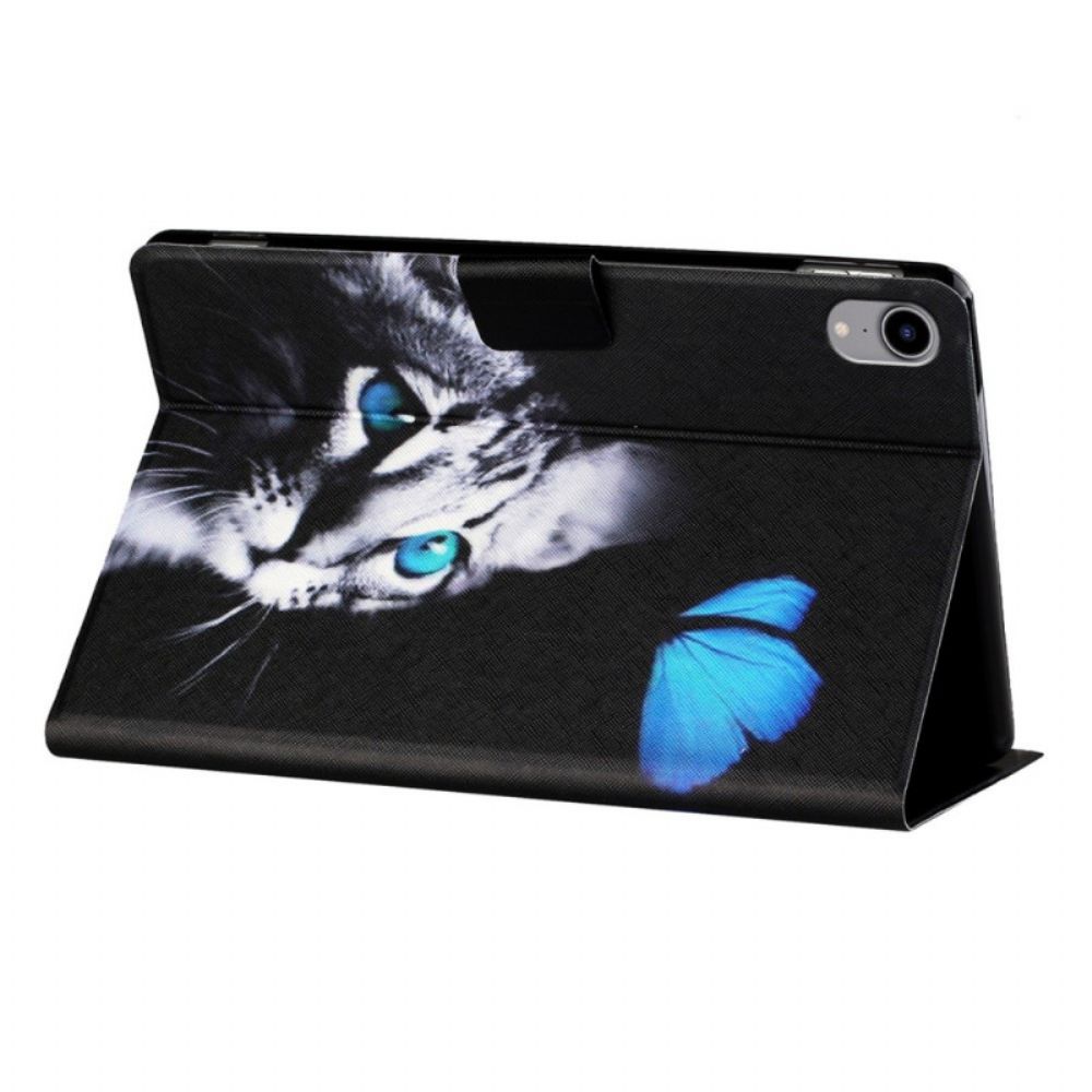 Flip Case Für iPad Mini 6 (2024) Katze Und Blauer Schmetterling