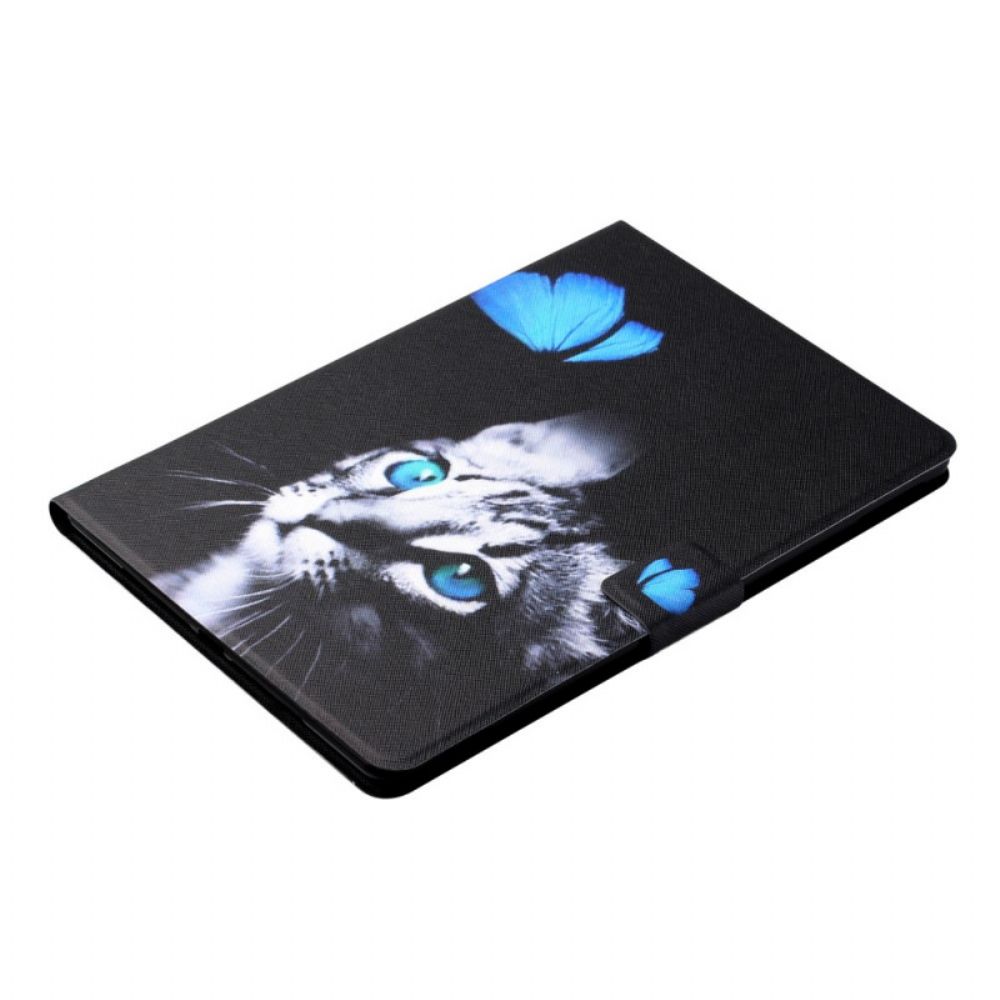 Flip Case Für iPad Mini 6 (2024) Katze Und Blauer Schmetterling