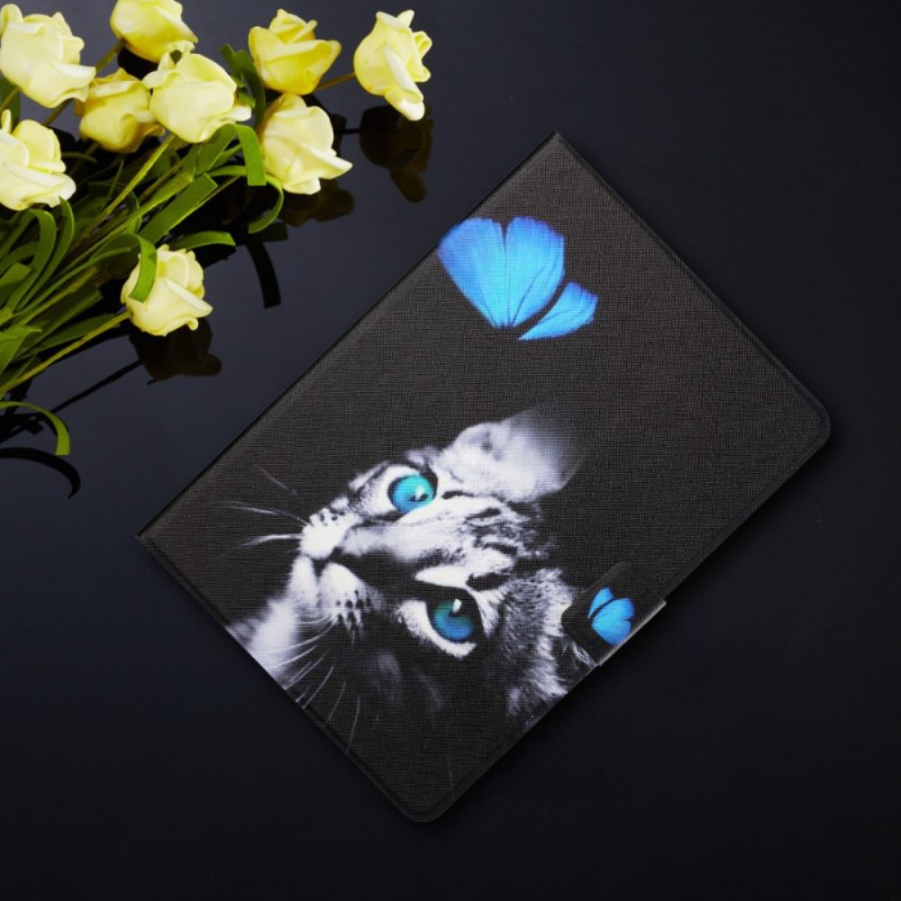 Flip Case Für iPad Mini 6 (2024) Katze Und Blauer Schmetterling