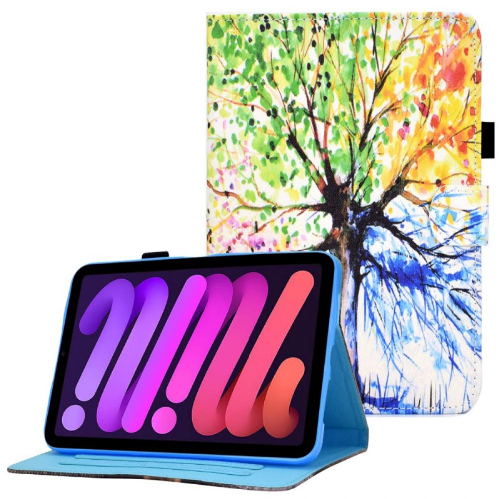 Lederhüllen Für iPad Mini 6 (2024) Aquarellbaum