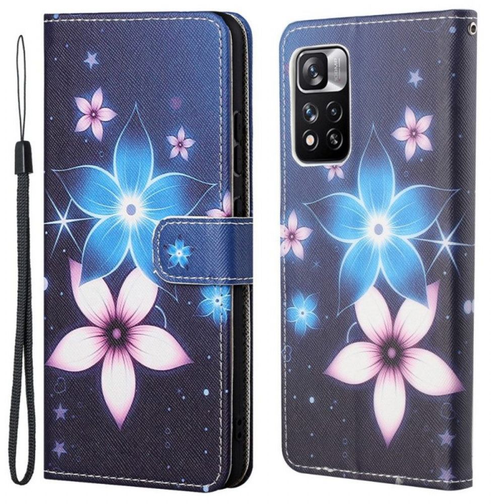 Flip Case Für Xiaomi Redmi Note 11 Pro / 11 Pro 5G Mit Kordel Mondriemenblumen