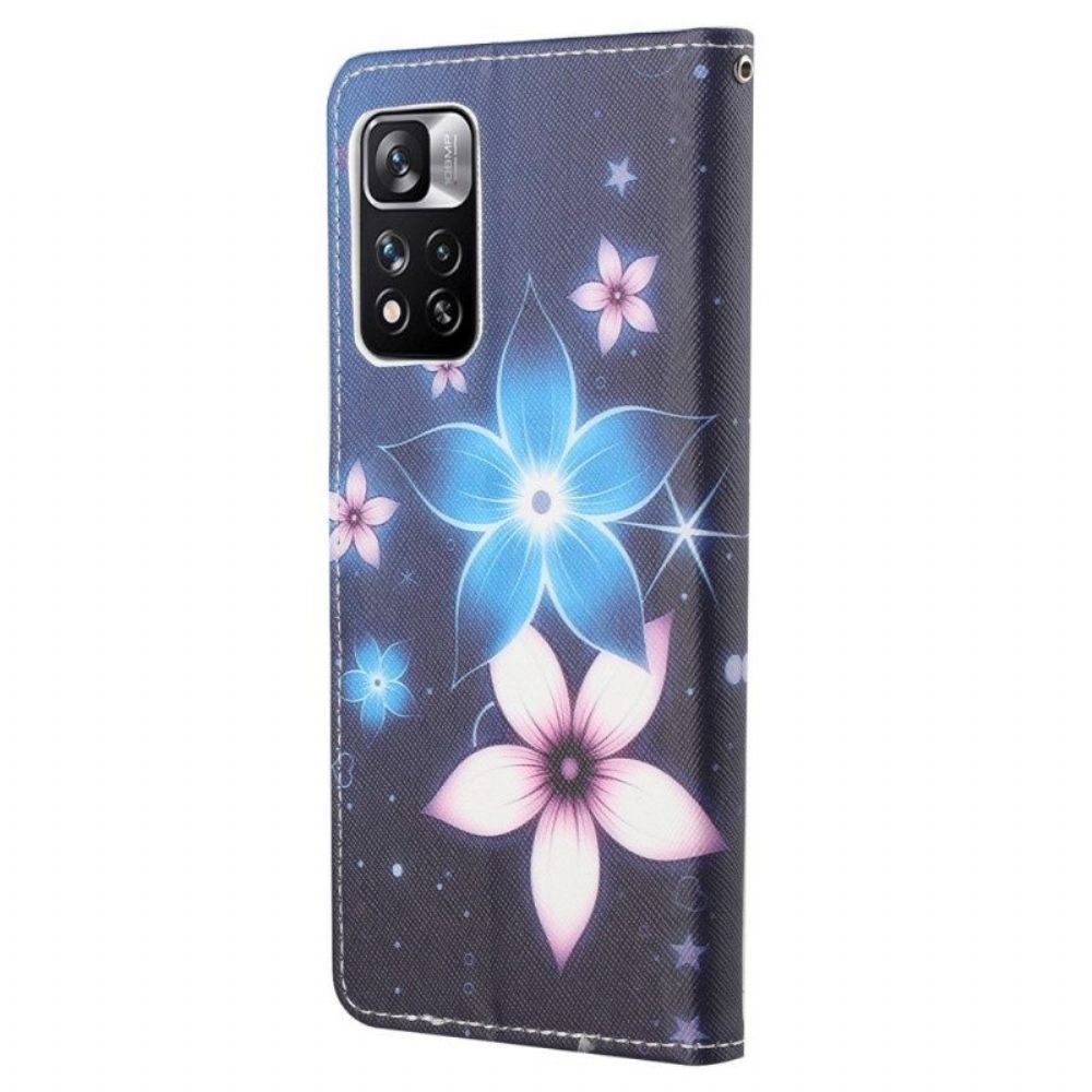 Flip Case Für Xiaomi Redmi Note 11 Pro / 11 Pro 5G Mit Kordel Mondriemenblumen