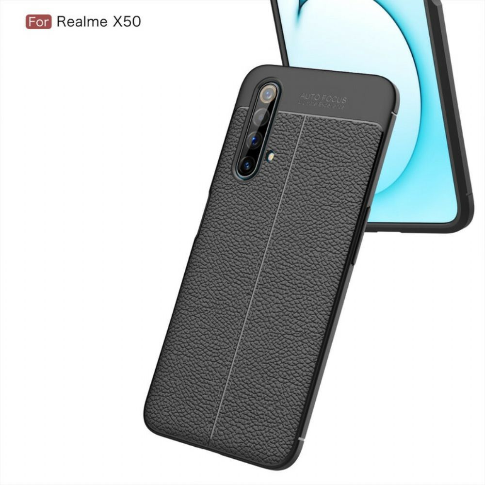 Handyhülle Für Realme X50 Doppellinie Litschi-leder-effekt