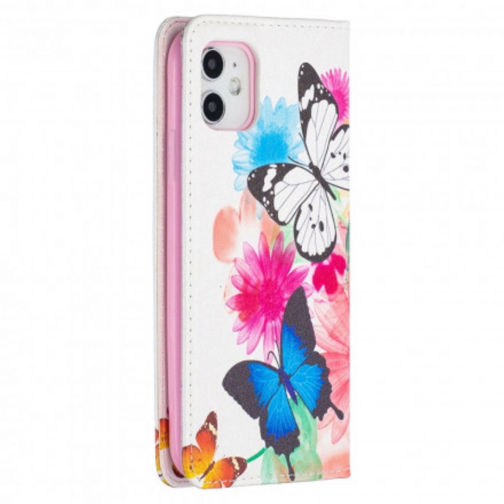 Schutzhülle Für iPhone 11 Flip Case Bunte Schmetterlinge