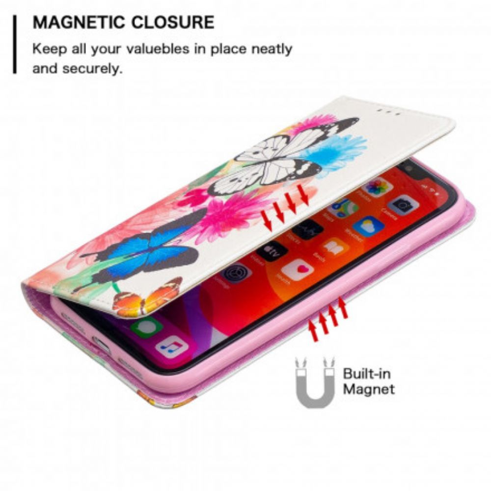 Schutzhülle Für iPhone 11 Flip Case Bunte Schmetterlinge