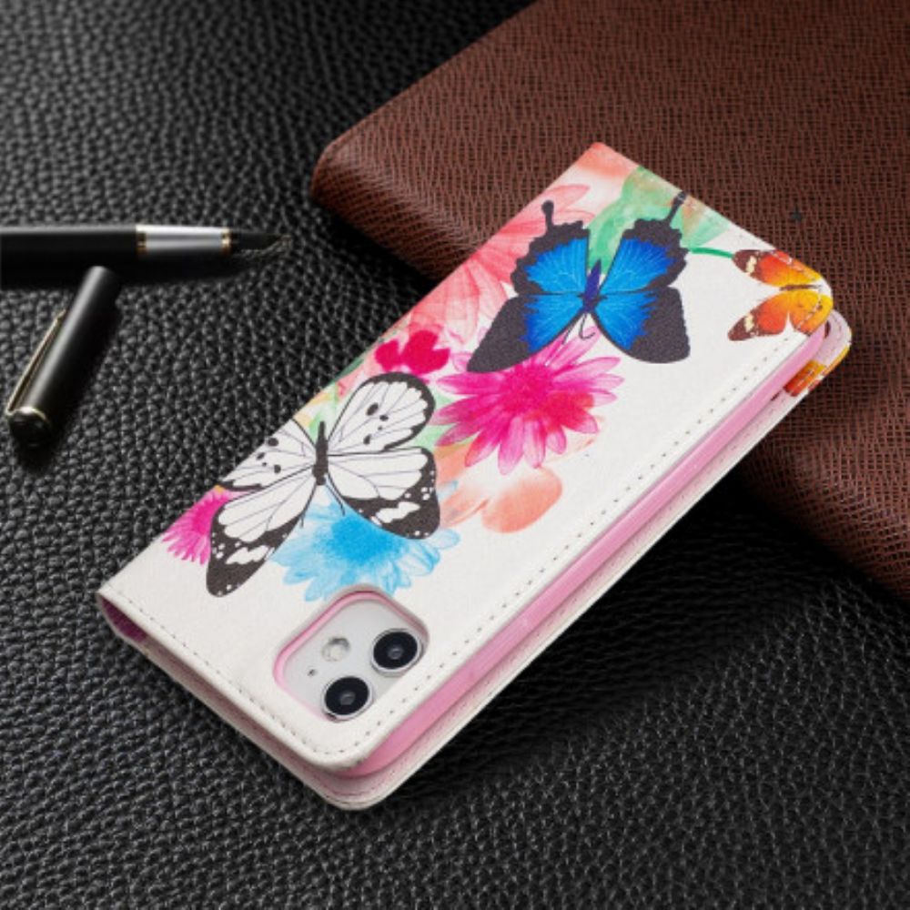 Schutzhülle Für iPhone 11 Flip Case Bunte Schmetterlinge