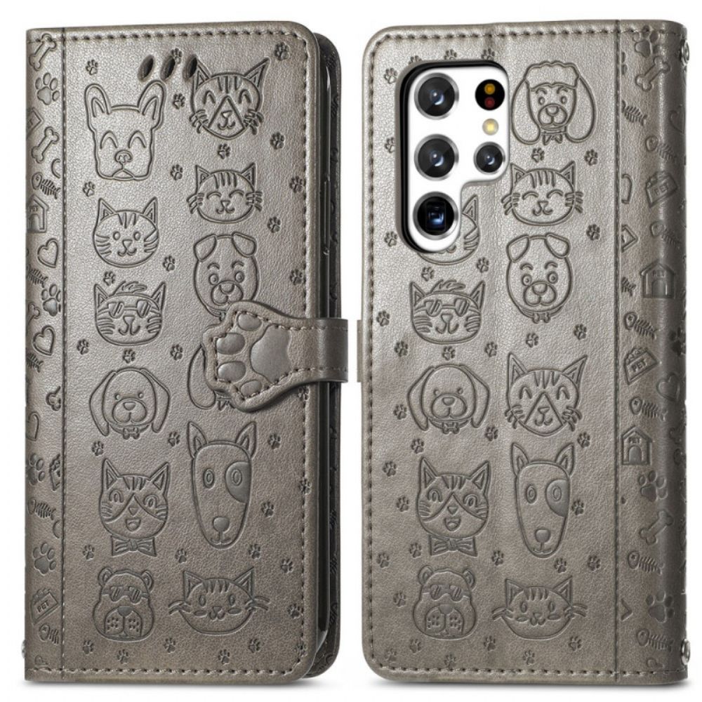 Flip Case Für Samsung Galaxy S22 Ultra 5G Animierte Tiere