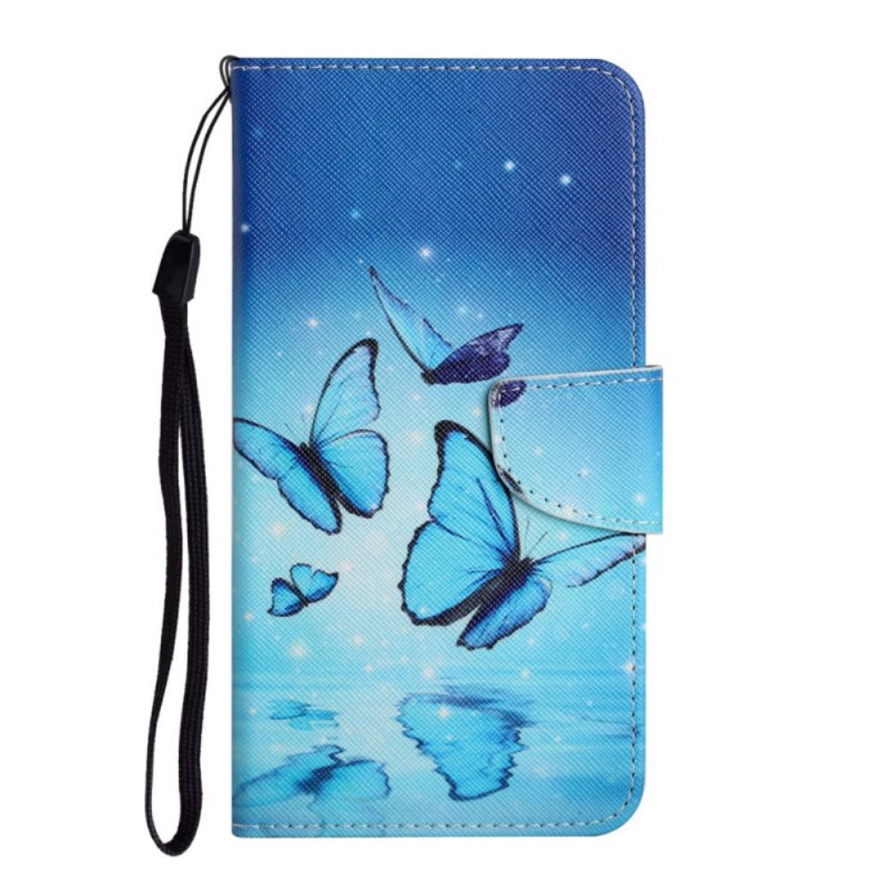 Flip Case Für Samsung Galaxy S22 Ultra 5G Blaue Schmetterlinge