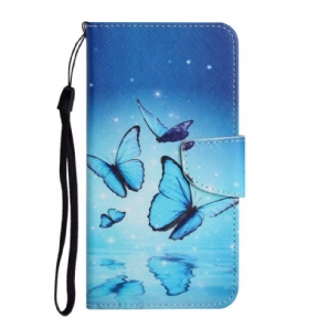 Flip Case Für Samsung Galaxy S22 Ultra 5G Blaue Schmetterlinge