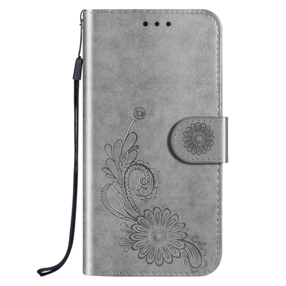 Flip Case Für Samsung Galaxy S22 Ultra 5G Blumendesign Mit Lanyard