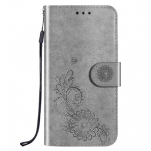 Flip Case Für Samsung Galaxy S22 Ultra 5G Blumendesign Mit Lanyard