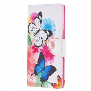 Flip Case Für Samsung Galaxy S22 Ultra 5G Gemalte Schmetterlinge Und Blumen