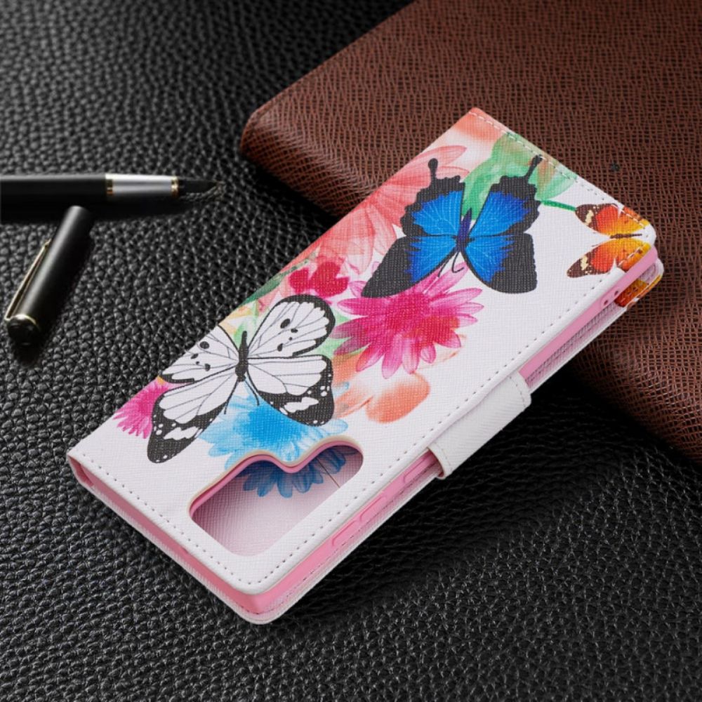 Flip Case Für Samsung Galaxy S22 Ultra 5G Gemalte Schmetterlinge Und Blumen